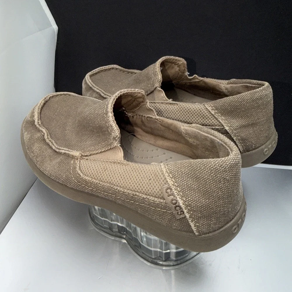 CROCS Child Size 13 Shoes SANTA CRUZ II Brown Canvas Slip-On Loafer Beige‎ Brown